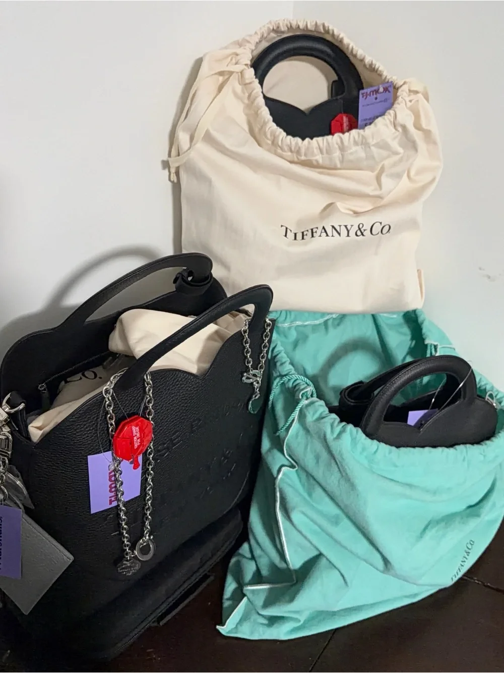 Tiffany & Co. Black 'Please Return To' Heart Leather Tote medium